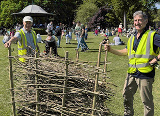 The ‘deadwood hedge’ built by Tony and Chris