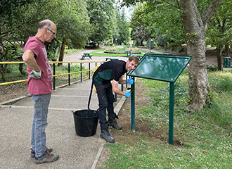New noticeboard at the top of the peace garden