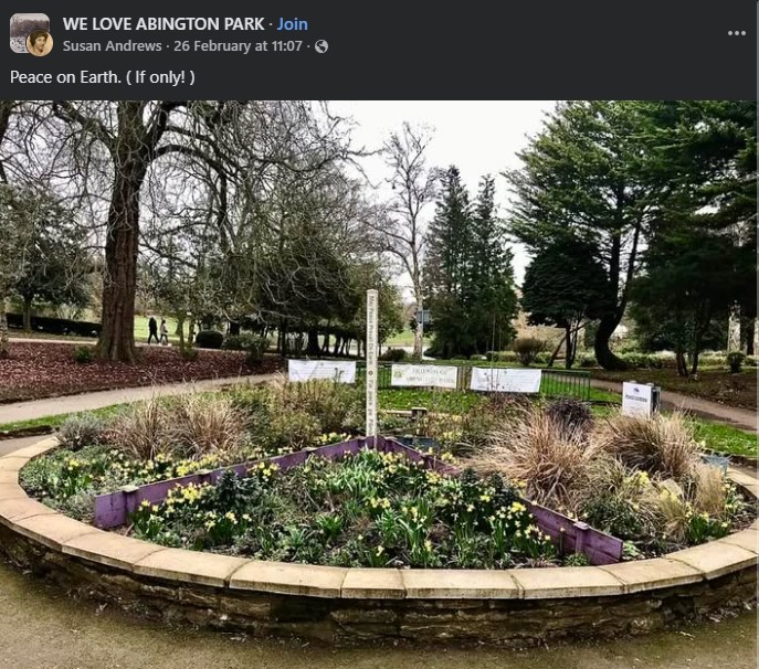 photo of the peace garden on we love Abington Park facebook group